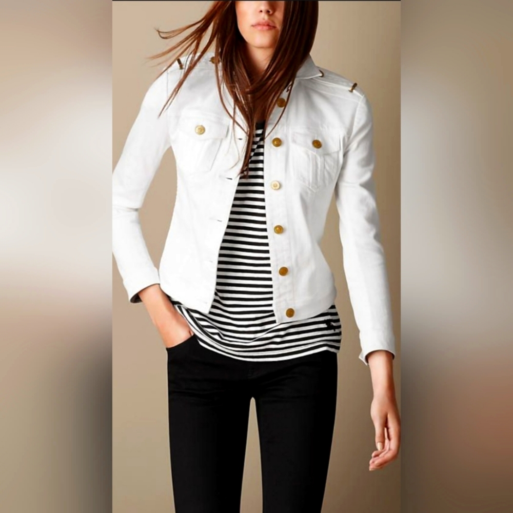 Burberry White Denim Jacket with Gold Buttons